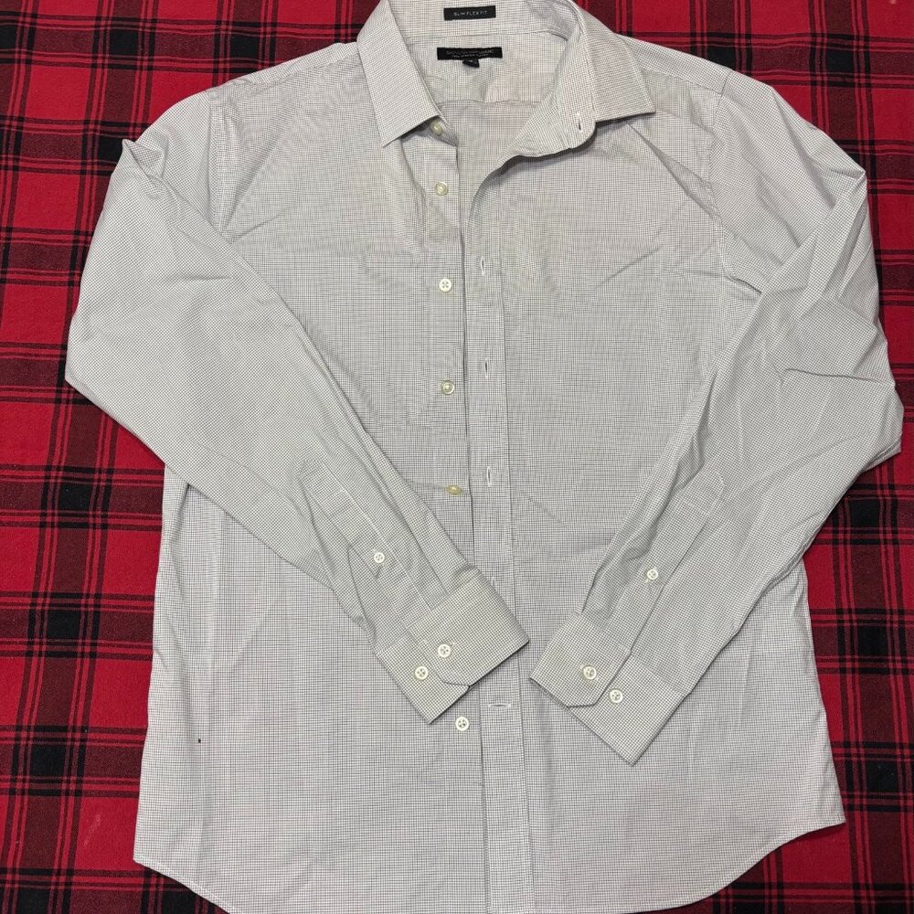 #41 white strip long sleeves shirt-m-slim flex fit-banana republic-men’s 